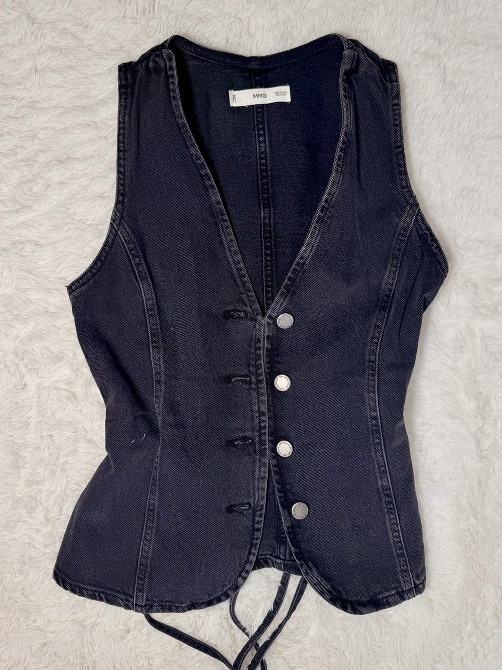 MANGO MNG Black Denim Fitted Vest Top Size XS